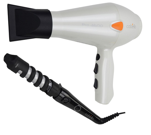 Cabello Professional Hair Dryer PRO 3600 & Voluminous Hair Curler White - Combo