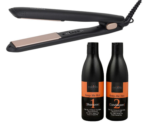Cabello Silk Smooth Styler (Black) + Shampoo & Conditioner 'Keep Me Hot' - Combo