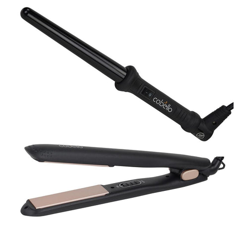 Cabello Silk Smooth Styler (Black) & Tapered Curler - Combo