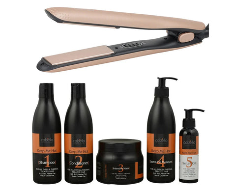 Cabello Silk Smooth Styler (Gold) + Cabello Complete Hair Care Treatment 'Keep Me Hot' - Combo