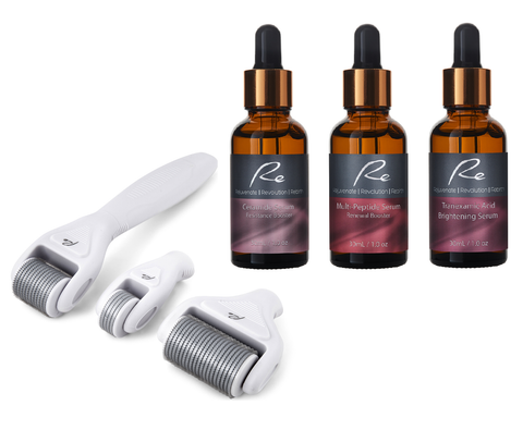 Re Derma Roller All In One Set + Ceramide Serum + Multi-Peptide Serum + Tranexamic Acid Serum