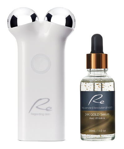 Re Microcurrent Face Lift & Tone Massager + 24K Gold Anti Wrinkle Serum