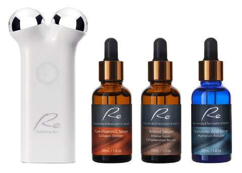 Re Microcurrent Face Lift&Tone Massager+Serum Trio_VitaminC_Retinol_Hyaluronic