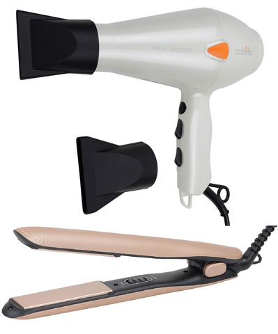 Cabello Hair Dryer PRO 3600 (White) + Silk Smooth Styler (Gold)