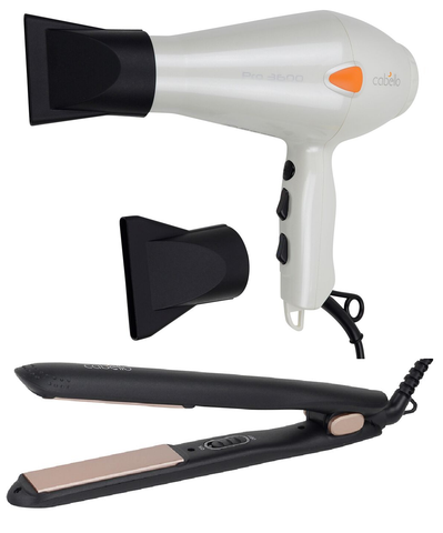 Cabello Hair Dryer PRO 3600 (White) + Silk Smooth Styler (Black)