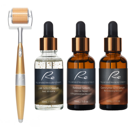 Re Eyes&Face Micro-Needle Derma Roller + 24K Gold + Retinol + Coenzyme Q10