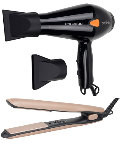 Cabello Hair Dryer PRO 3600 (Black) + Silk Smooth Styler (Gold)