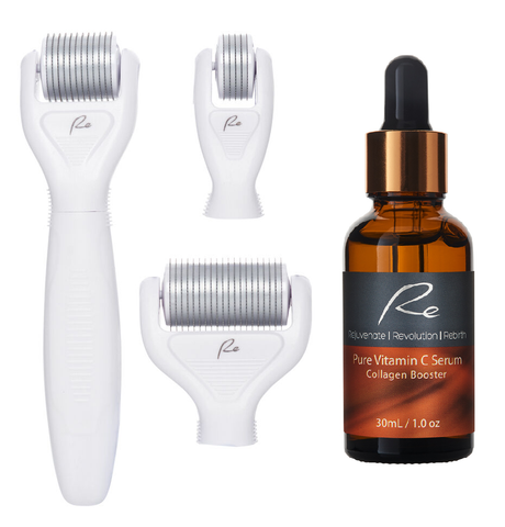 Micro-Needle Face & Body DERMA ROLLER 3 PIECE SET & Vitamin C Serum 30ml