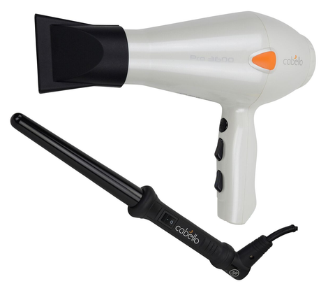 Cabello Hair Dryer PRO 3600 (White)+Tapered Curling Iron-Value Hair Tools 2 Pack