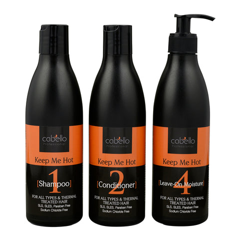 3 x Cabello Shampoo + Conditioner + Leave-On Moisture Keep Me Hot 3 x 400mL