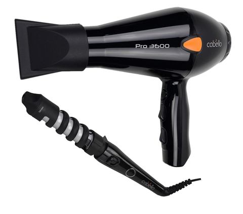 Cabello Professional Hair Dryer PRO 3600 & Voluminous Hair Curler Black - Combo