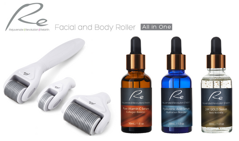 Re Face & Body Derma Roller "All in One" with Vitamin C + Hyaluronic + 24K Gold Serum