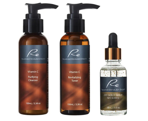 Re Vitamin C - Cleanser, Toner & 24K Gold Serum - Trio Pack
