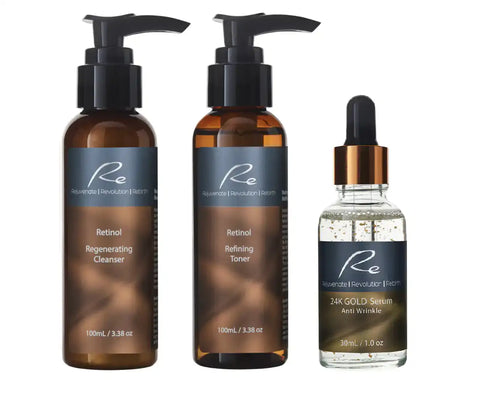 Re Retinol - Cleanser, Toner & 24K Gold Serum - Trio Pack