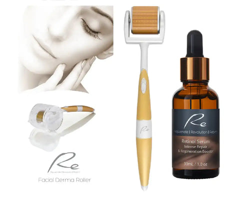 Re Eyes & Face Micro-Needle Derma Roller + Retinol Serum Intense Repair & Regen Boost