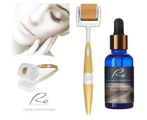 Re Eyes & Face Micro-Needle Derma Roller + Collagen Firming Serum Elasticity Booster