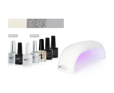 Gellaka 8-Piece Pro Matte Or Shine Gel Nail Kit - Silver Lining