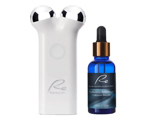 Re Microcurrent Face Lift & Tone Massager + Hyaluronic Acid Serum