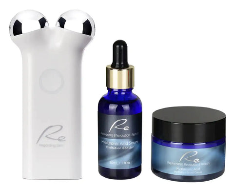 Re Microcurrent Face Lift & Tone Massager + Hyaluronic Acid Serum + Cream