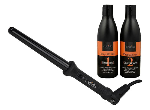 Cabello Tapered Curling Iron + Shampoo & Conditioner 'Keep Me Hot'
