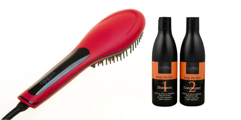 Cabello Glow Straightening Brush with Shampoo & Conditioner 'Keep Me Hot' - Red