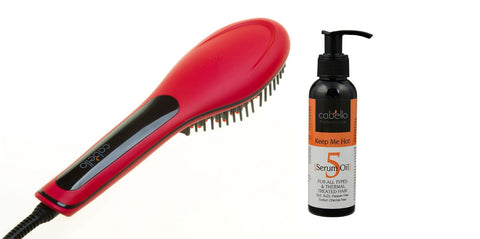 Cabello Glow Straightening Brush with Serum Oil 'Keep Me Hot' - Red