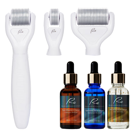 Re Face & Body Derma Roller "All in One" with Vitamin C + Hyaluronic + 24K Gold Serum